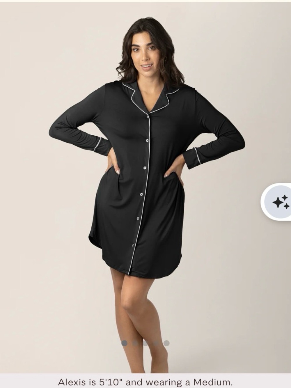 Kindred Bravely Black Long-Sleeve Button-Front Sleep Shirt